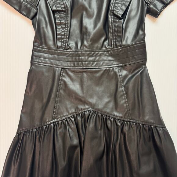Zara Faux Leather Mini Dress Black Women's XS Ruffle Puff Flounce Hem Coquette - Picture 13 of 16